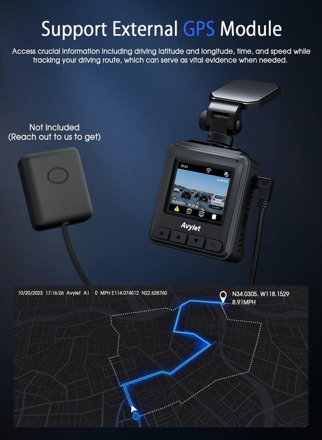 Avylet Dash Cam WiFi 2K, Car Camera with APP, External GPS, 1.5'' IPS Screen, Front Dash Camera for Cars, Mini Dashcams, WDR Night Vision, 24H Parking Monitor, Loop Recording, G-Sensor - Image 4